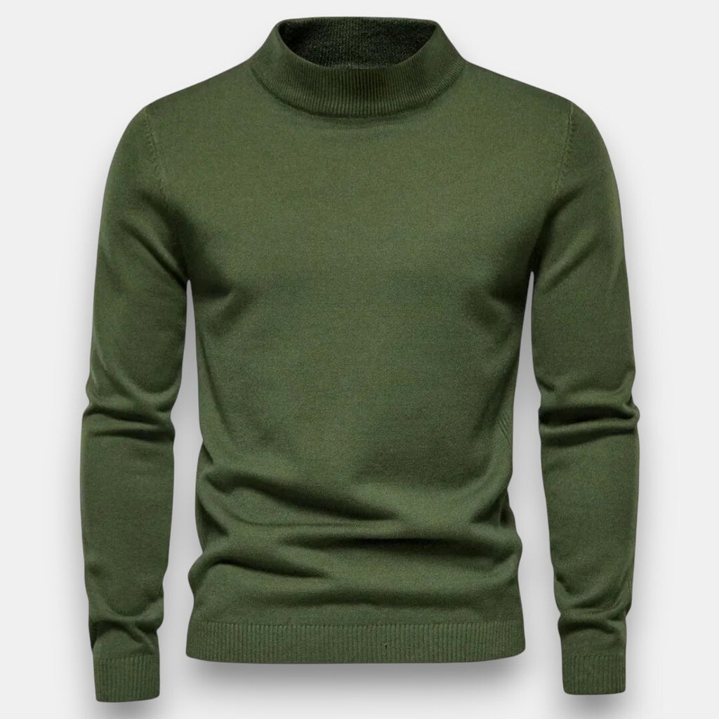 Herrtröja med hög krage och ribbade muddar