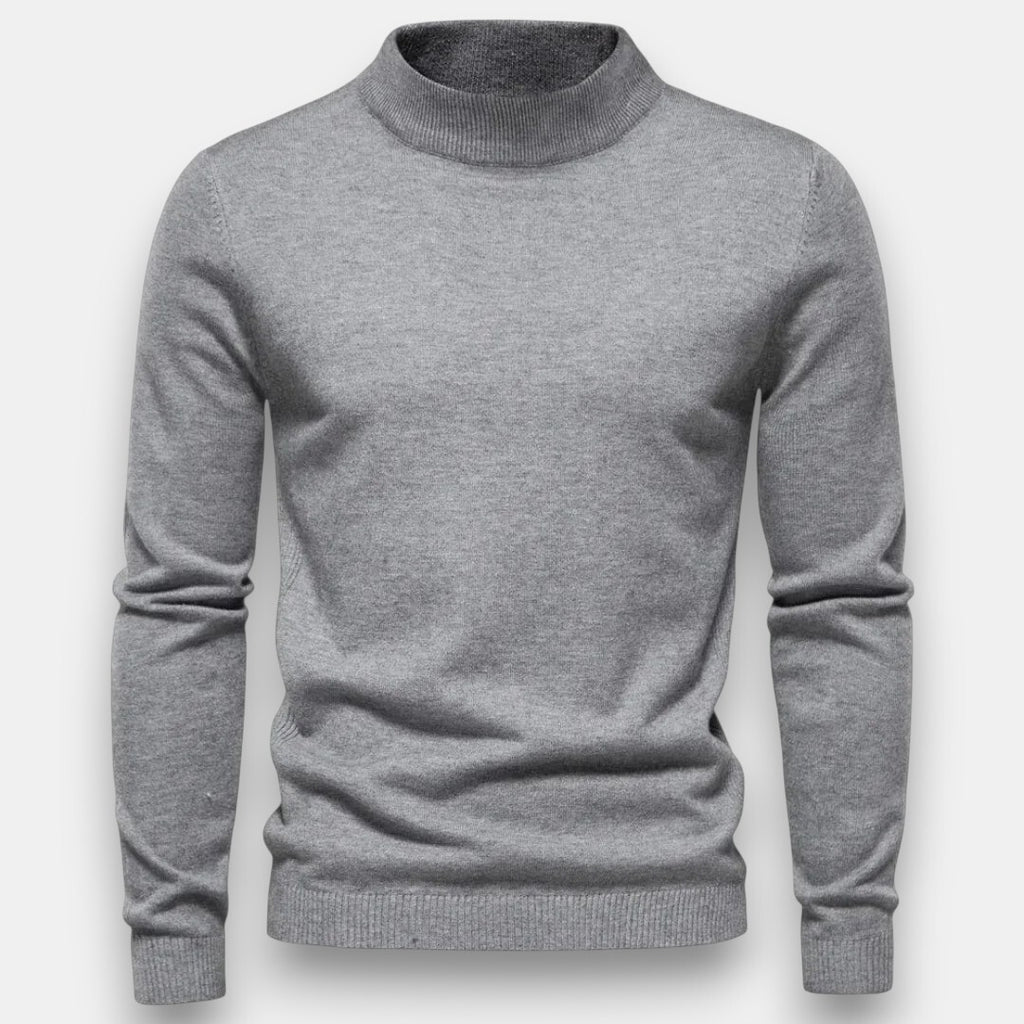 Herrtröja med hög krage och ribbade muddar