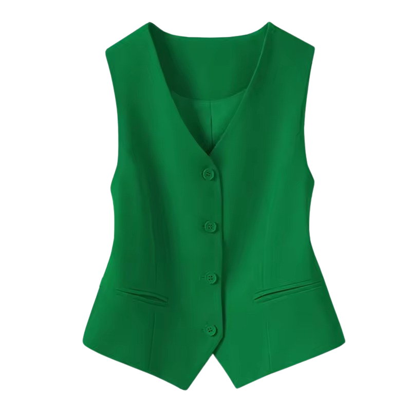 Damväst med knäppning framtill och fickor