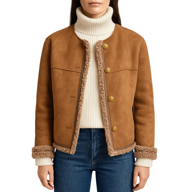 Damjacka med kantdetaljer och knappar