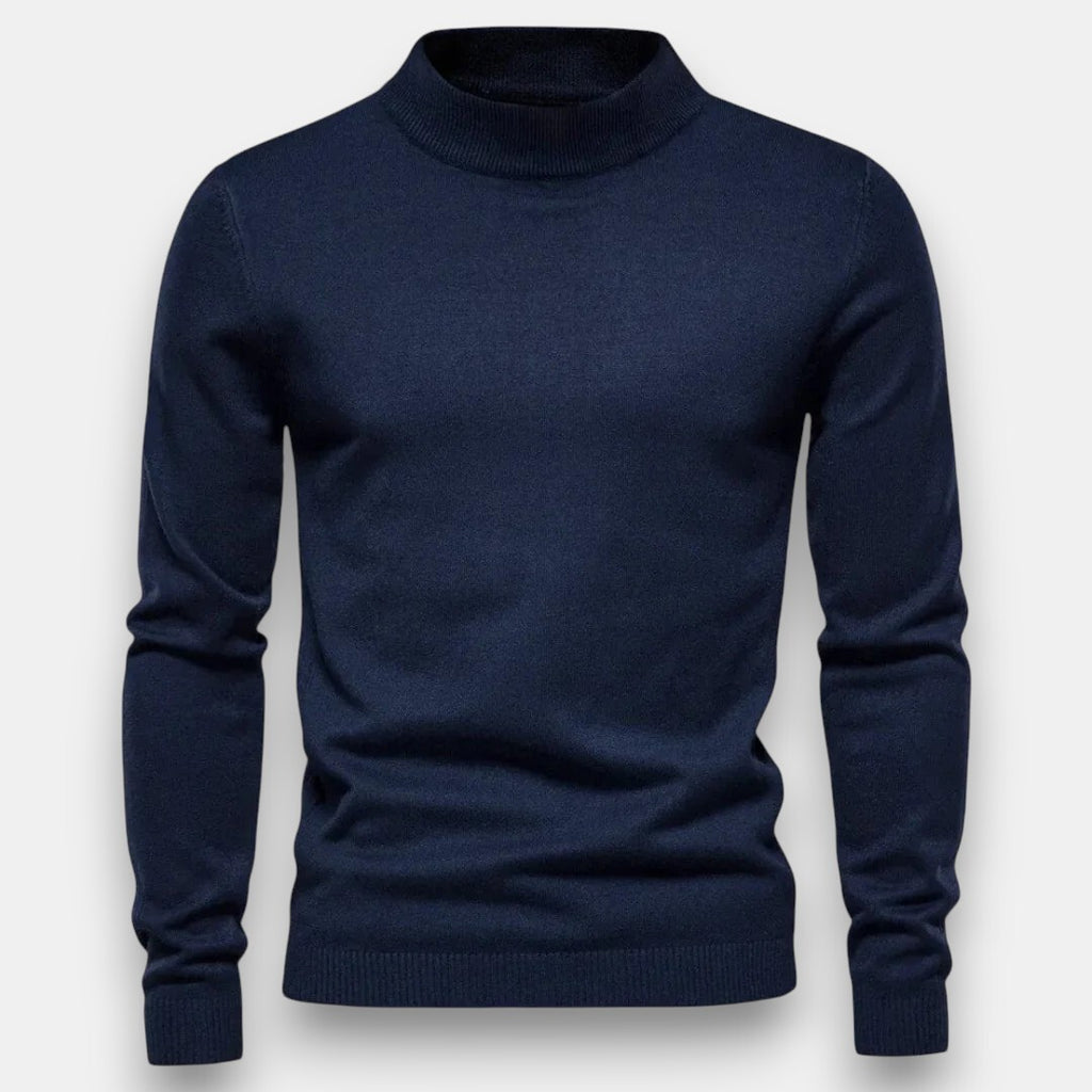 Herrtröja med hög krage och ribbade muddar