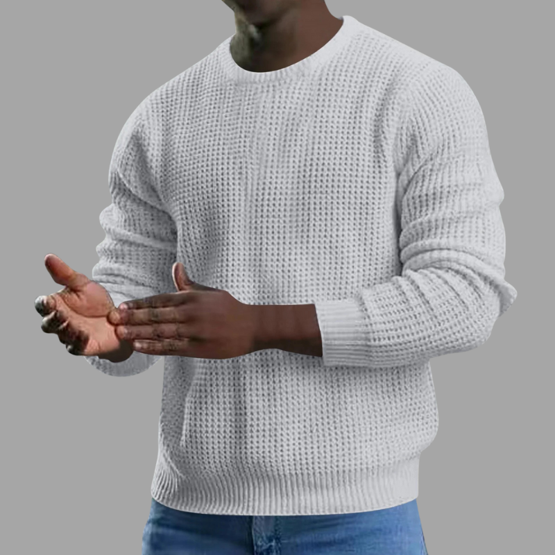 Stickad herrtröja med rund hals
