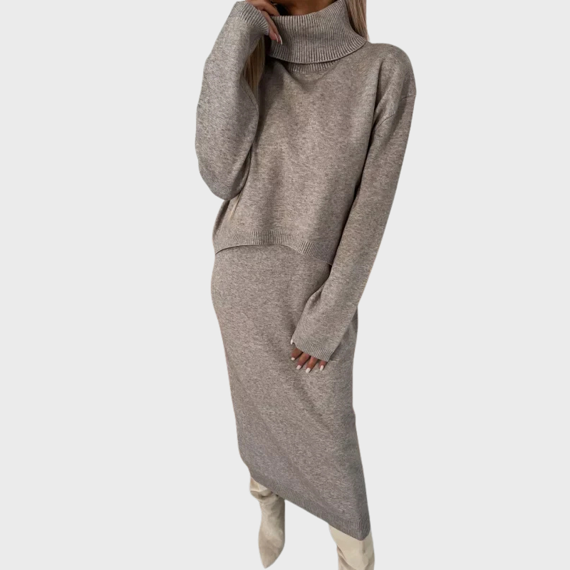 Stickad tvådelad klänning med elegant rund hals