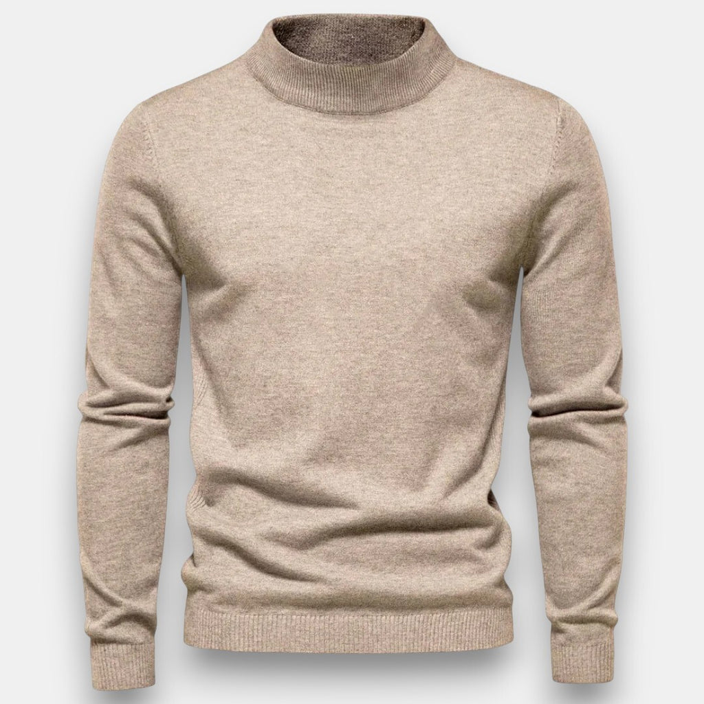 Herrtröja med hög krage och ribbade muddar