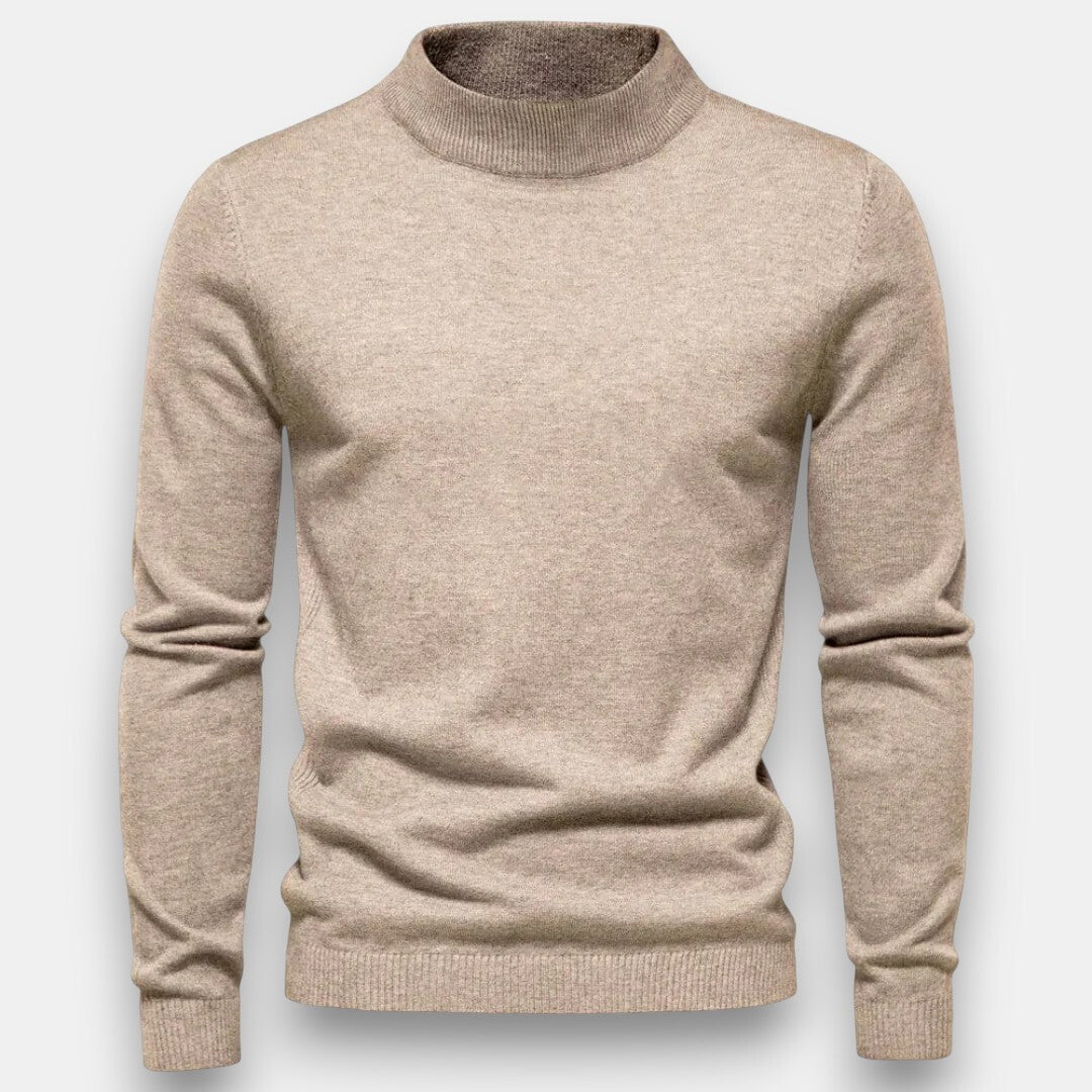 Herrtröja med hög krage och ribbade muddar