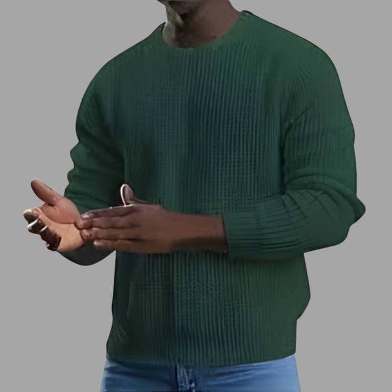 Stickad herrtröja med rund hals