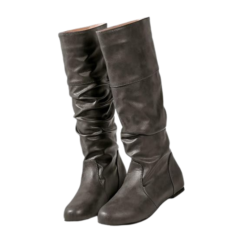 Damsstövlar med rynkad design och låg klack