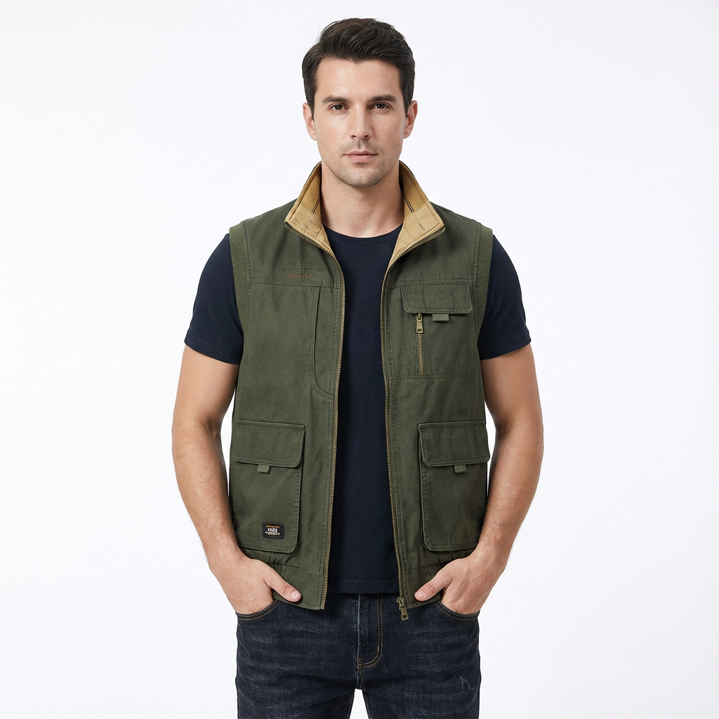 Stickad Västen med Knäppning Fram för Herr