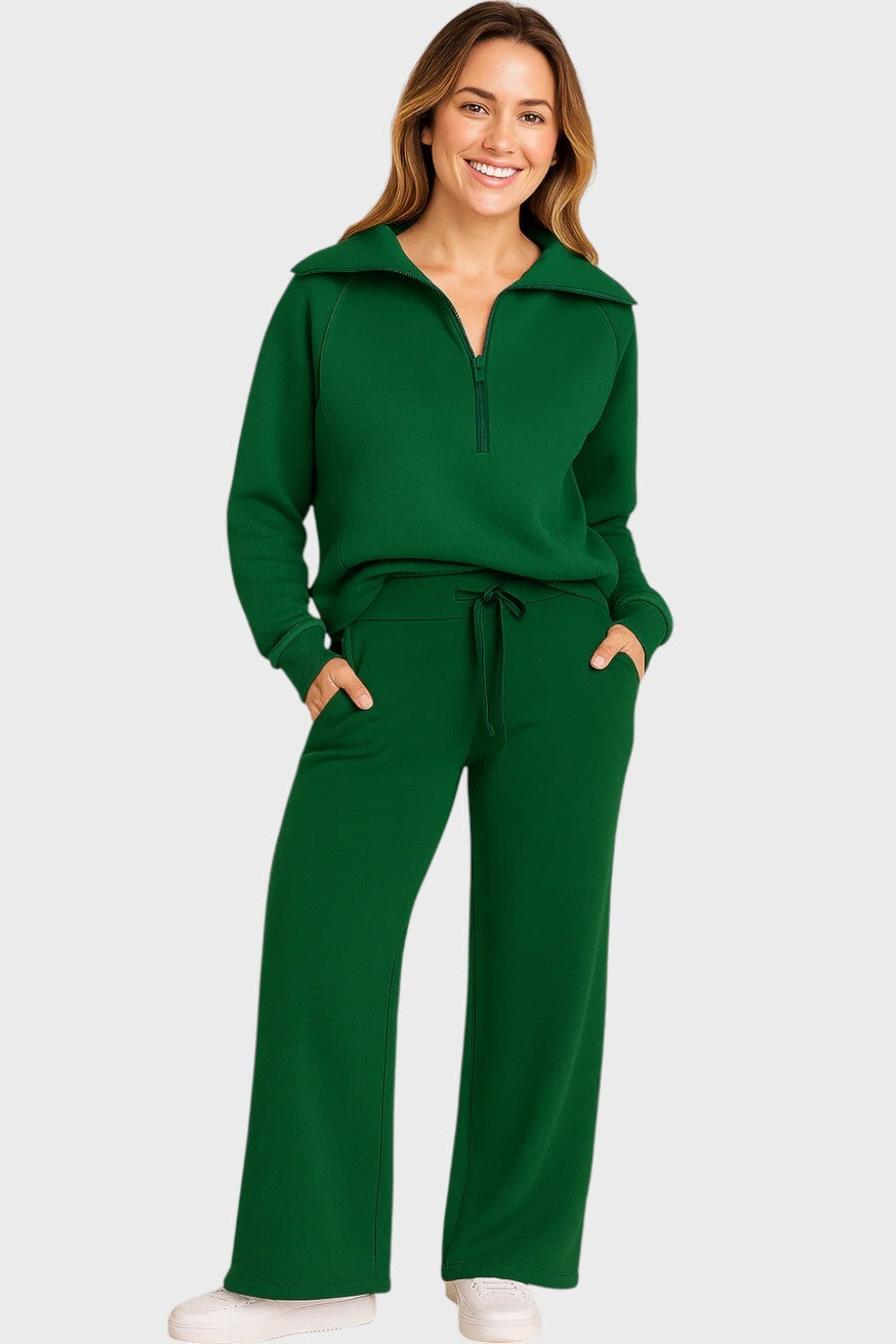 Damset med halvziptröja och byxor