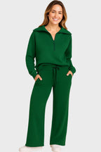 Damset med halvziptröja och byxor