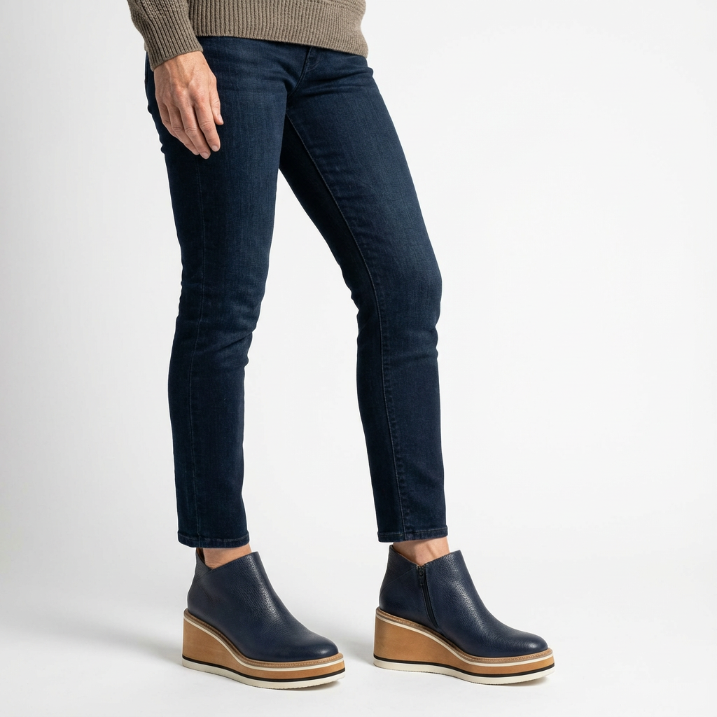 Ankelboots med platåsula och dragkedja för dam