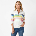 Avslappnad topp för dam med halvdragkedja och randigt mönster