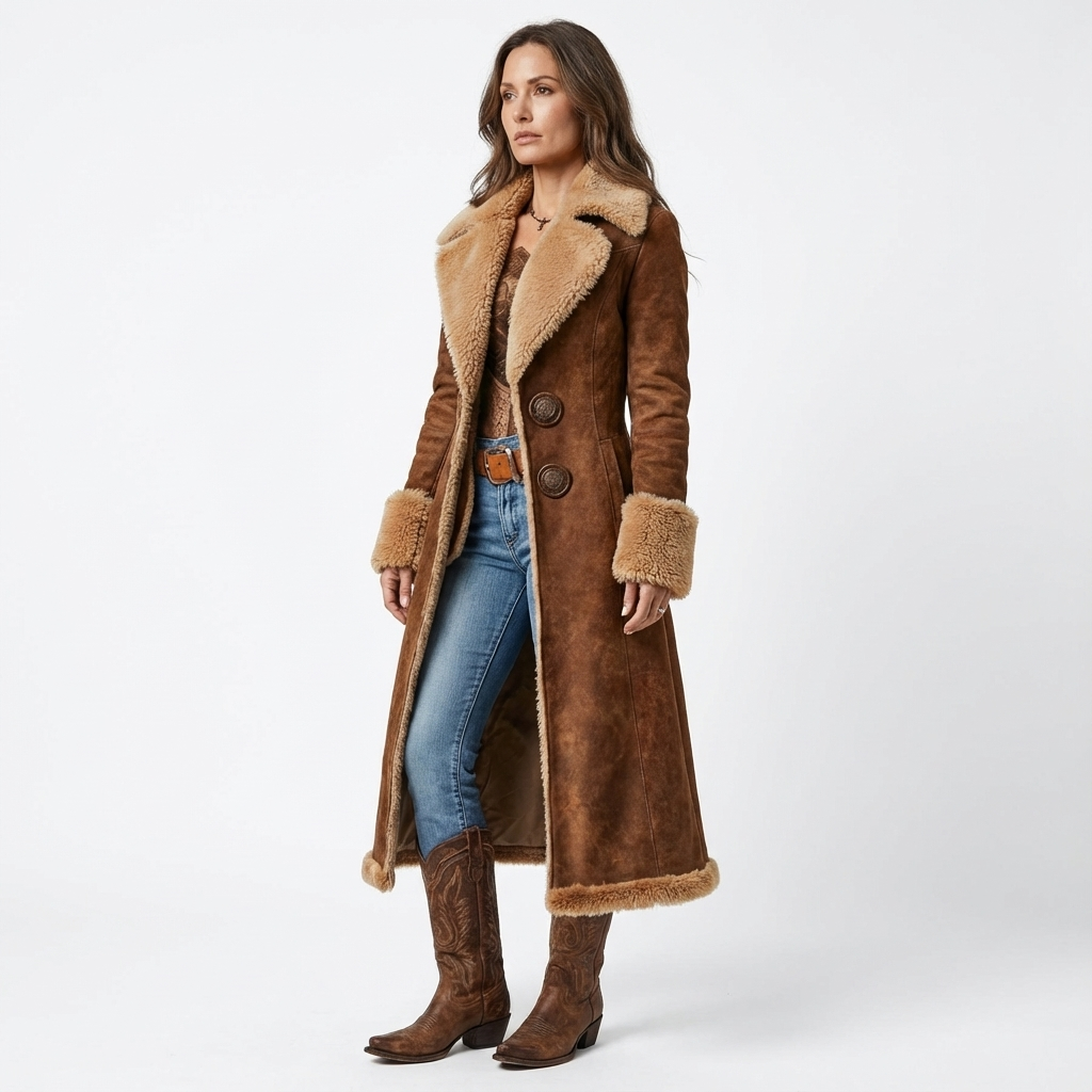 Dam Lång Vinterkappa i Shearlingstil