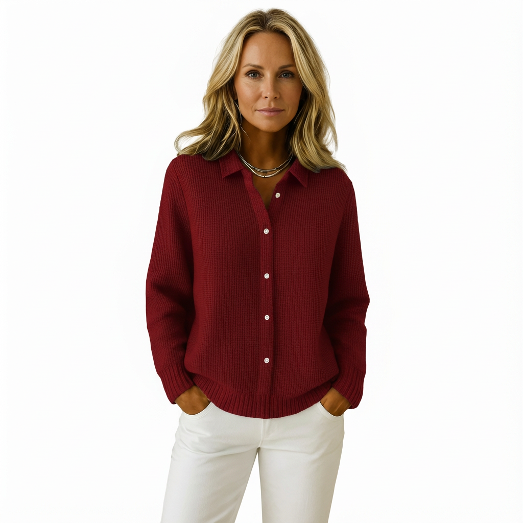 Dam Stickad Kofta med Knäppning Fram