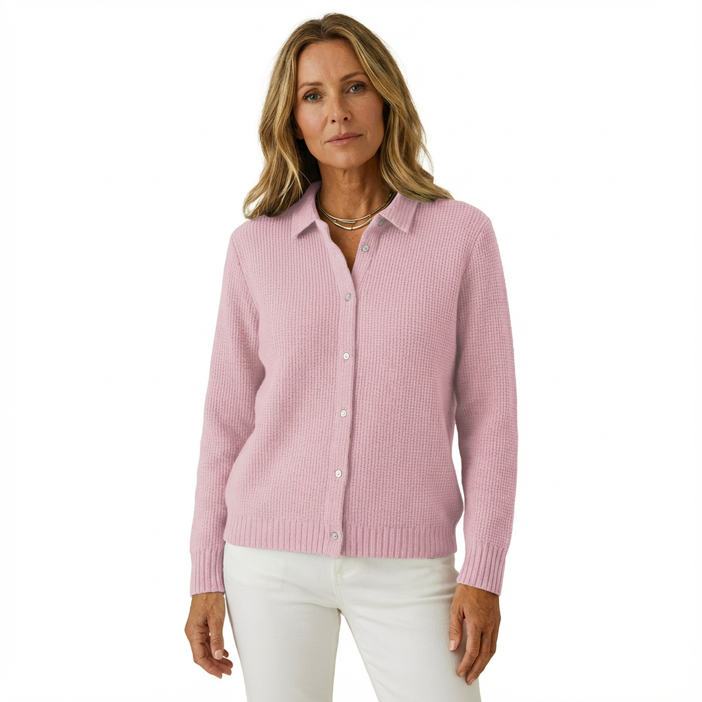 Dam Stickad Kofta med Knäppning Fram