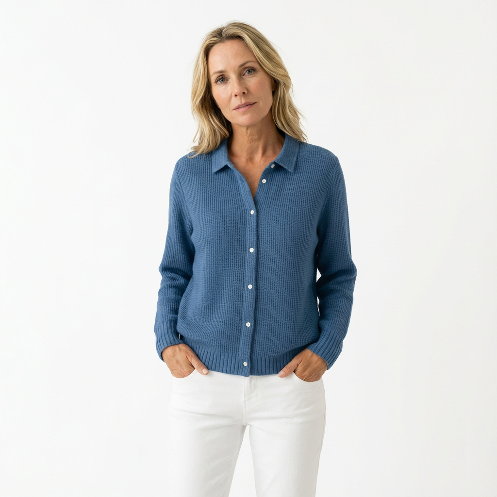 Dam Stickad Kofta med Knäppning Fram