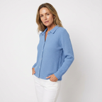 Dam Stickad Kofta med Knäppning Fram