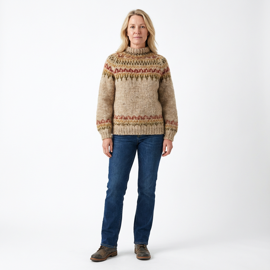 Dam Stickad Tröja med Nordiskt Mönster