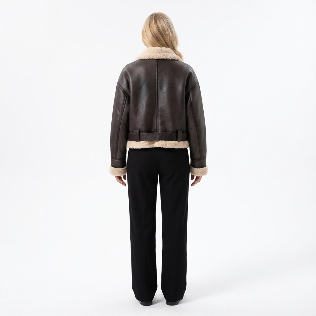 Damjacka med dragkedja, bälte och fickor