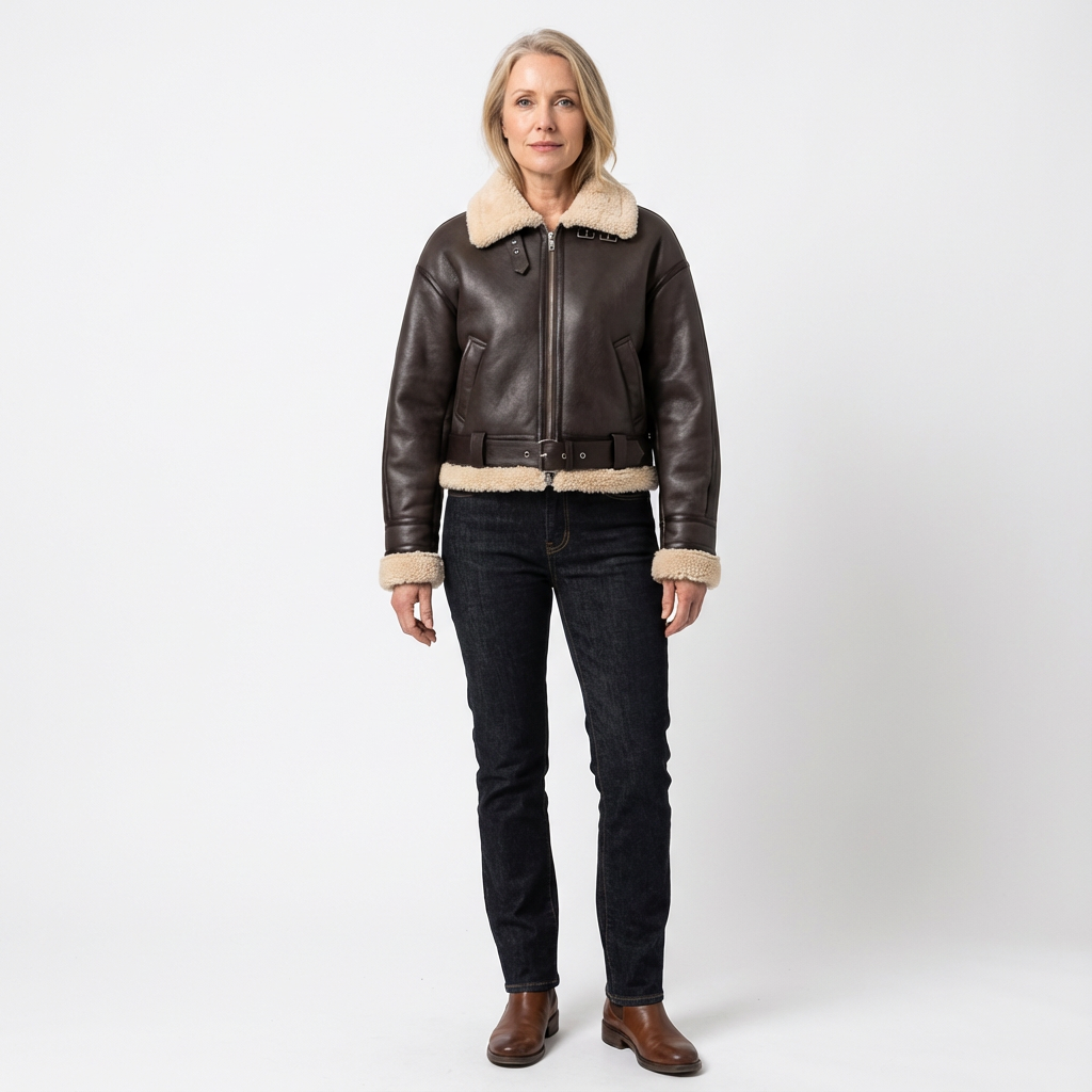 Damjacka med dragkedja, bälte och fickor