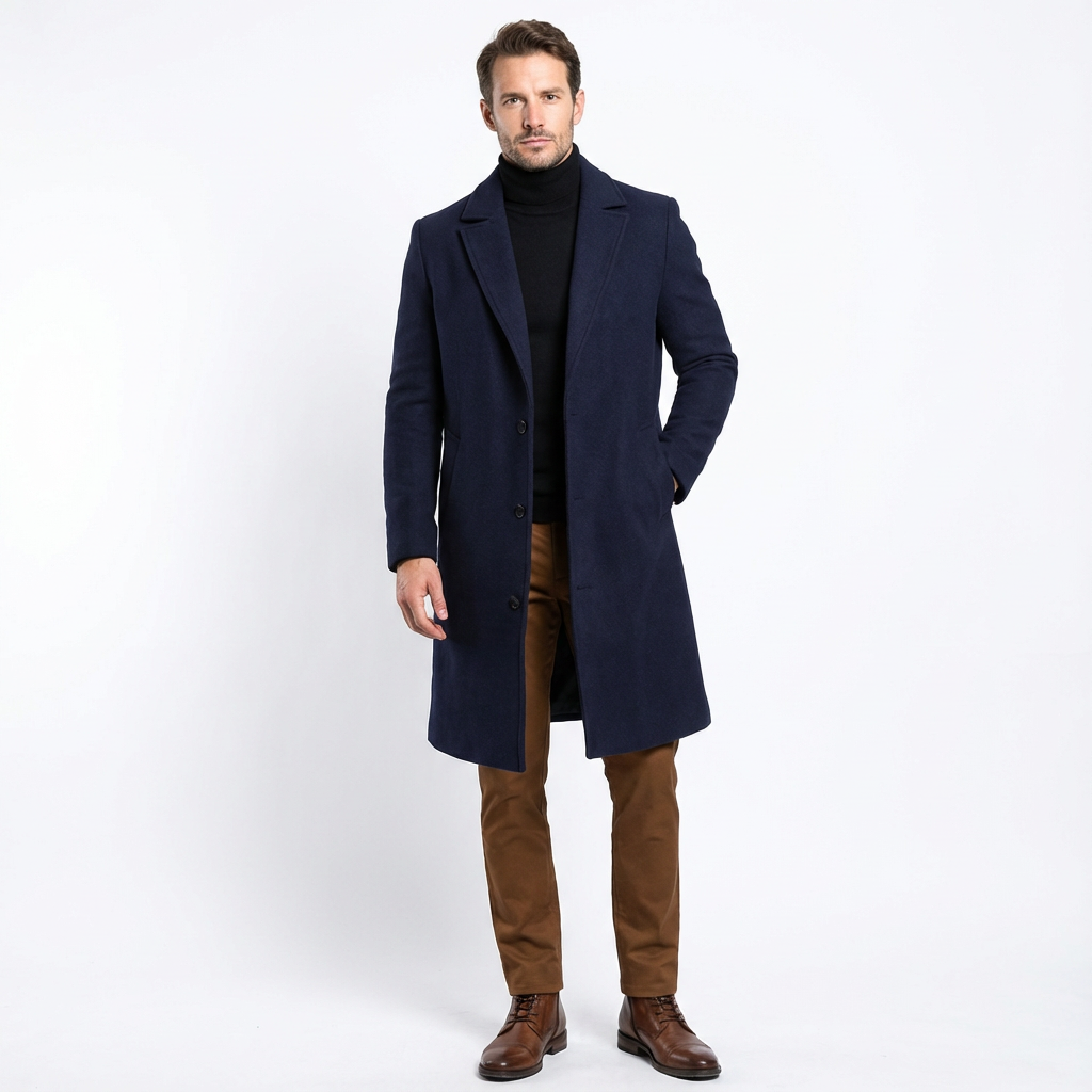 Herr Elegant lång rock med slagkrage