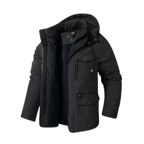 Herr Klassisk jacka med huva och flera fickor