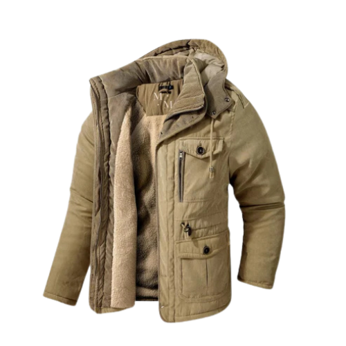 Herr Klassisk jacka med huva och flera fickor