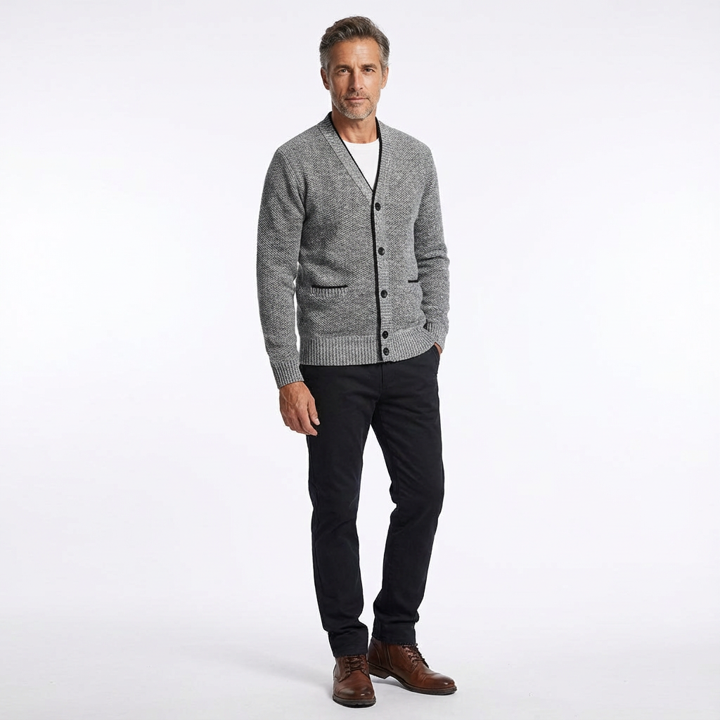 Herrkofta med V-ringning, rutigt foder och sidofickor