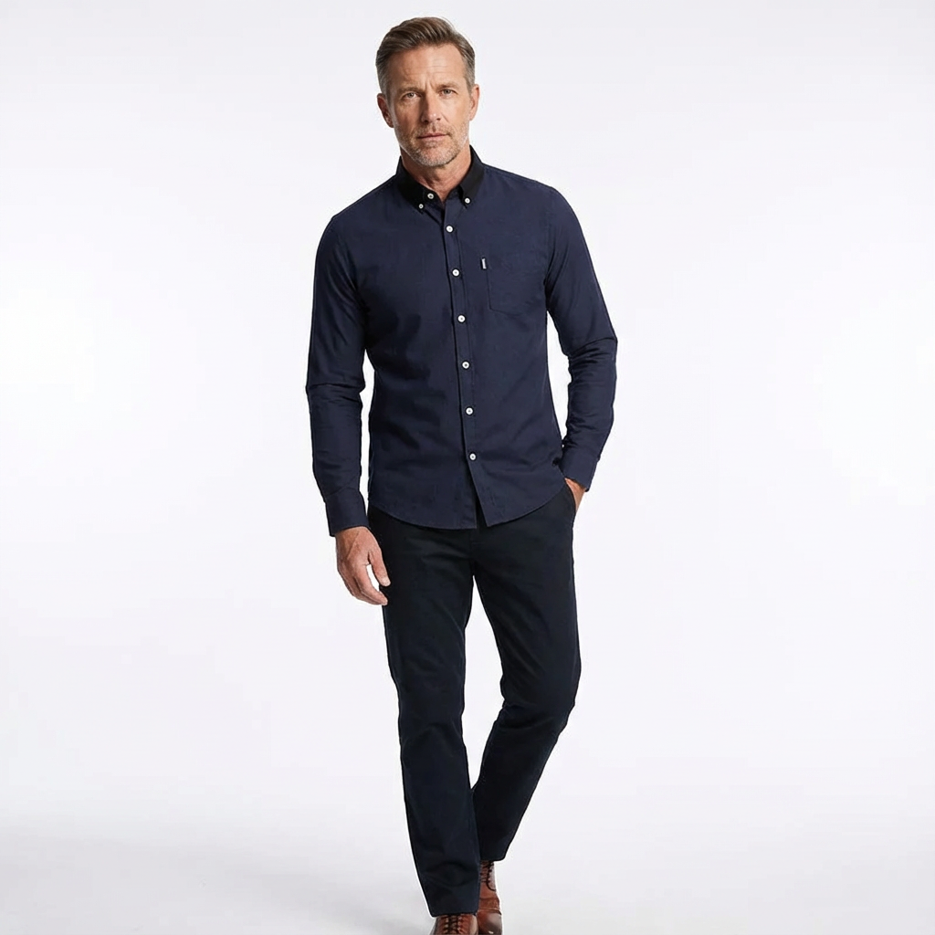 Herrskjorta i slim fit med button-down krage och lång ärm