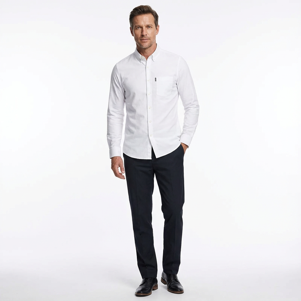 Herrskjorta i slim fit med button-down krage och lång ärm