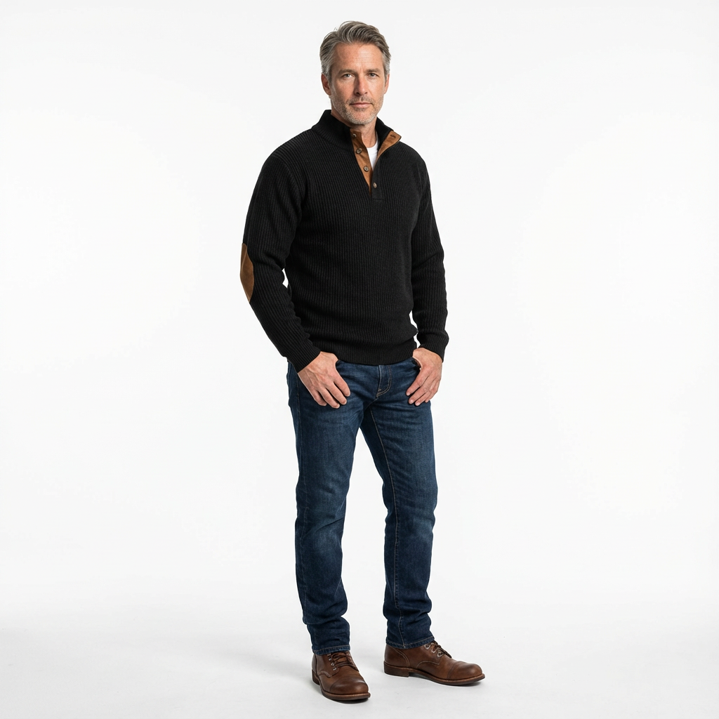 Herrtröja med knappar och ribbad struktur