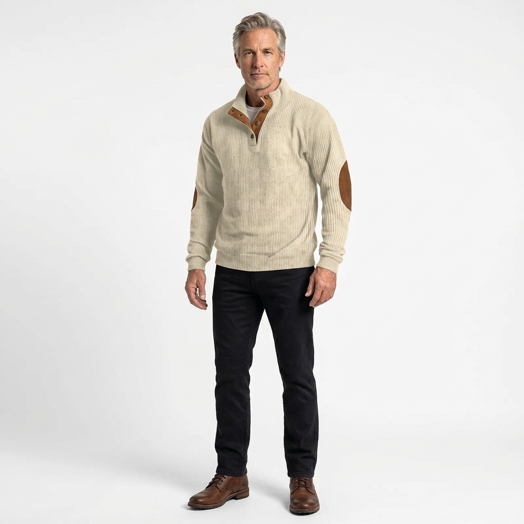 Herrtröja med knappar och ribbad struktur