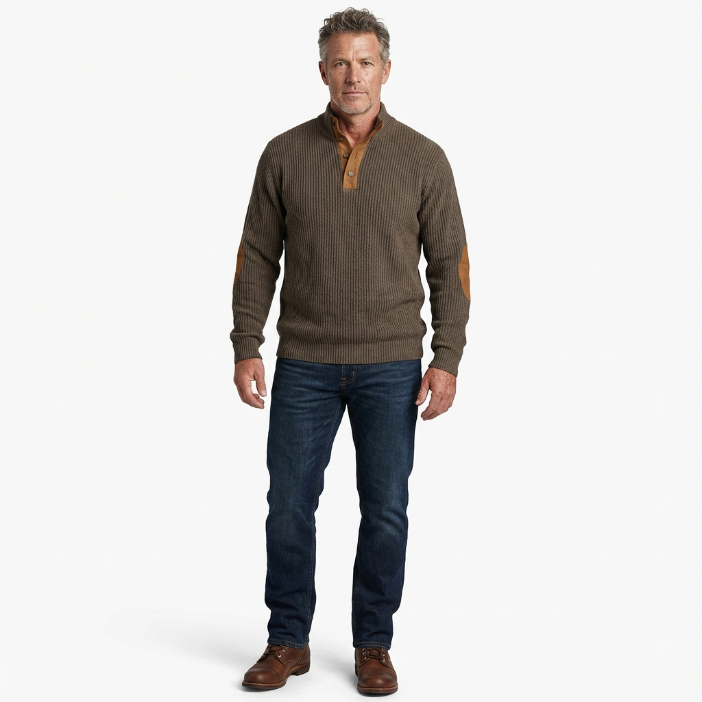 Herrtröja med knappar och ribbad struktur