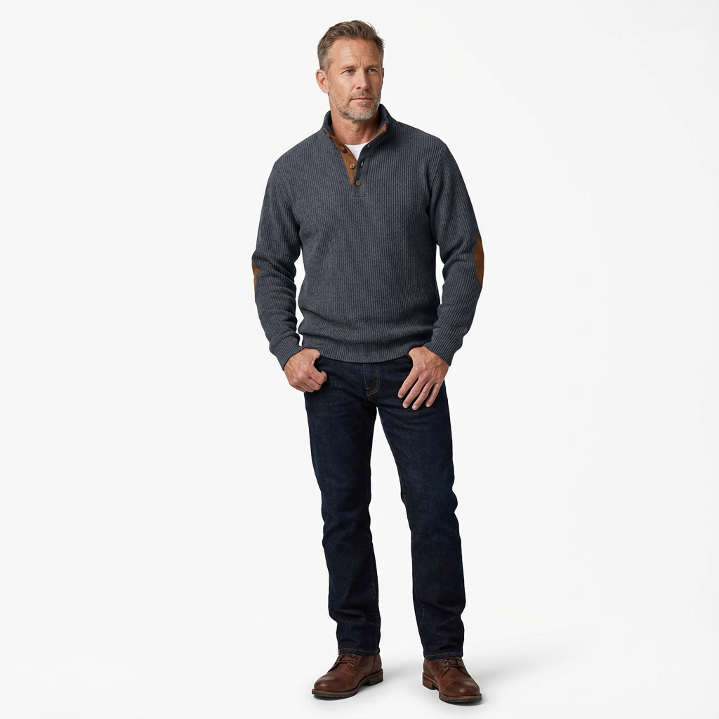 Herrtröja med knappar och ribbad struktur