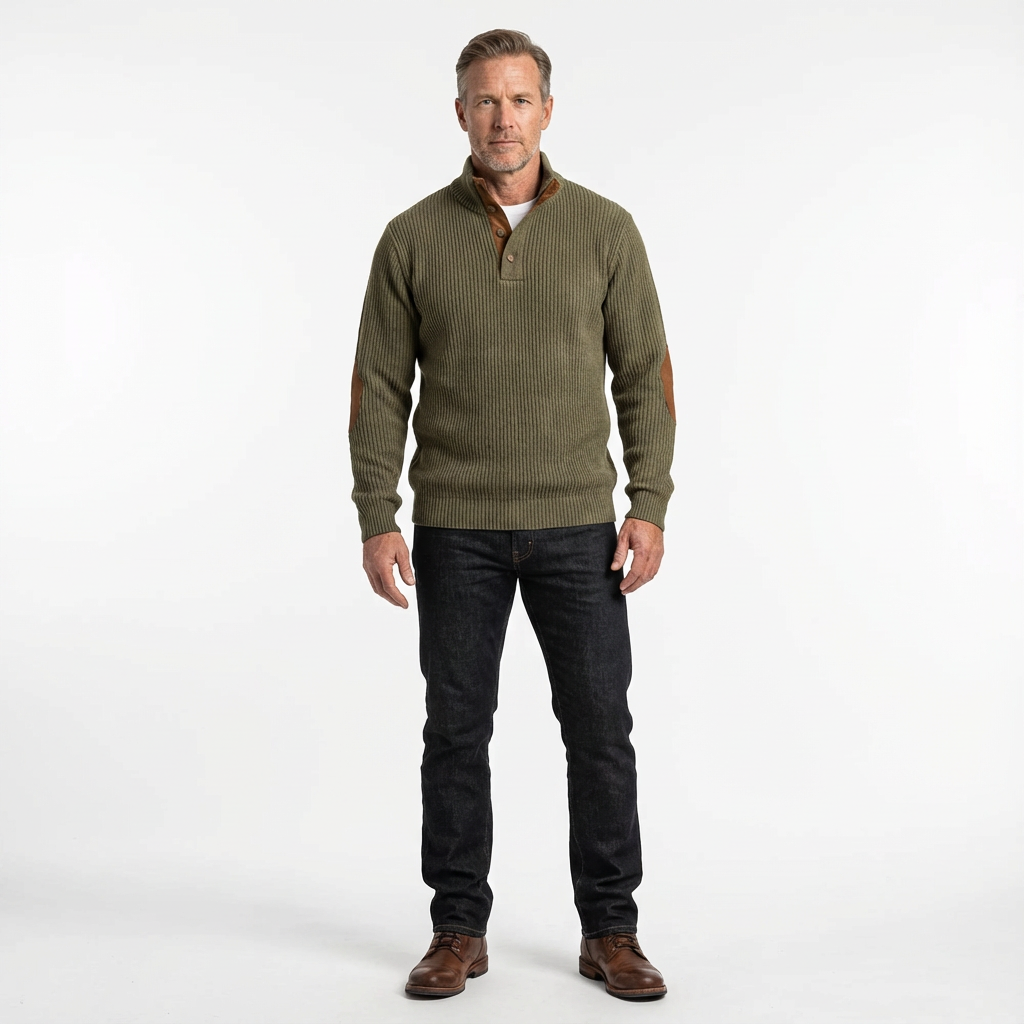 Herrtröja med knappar och ribbad struktur