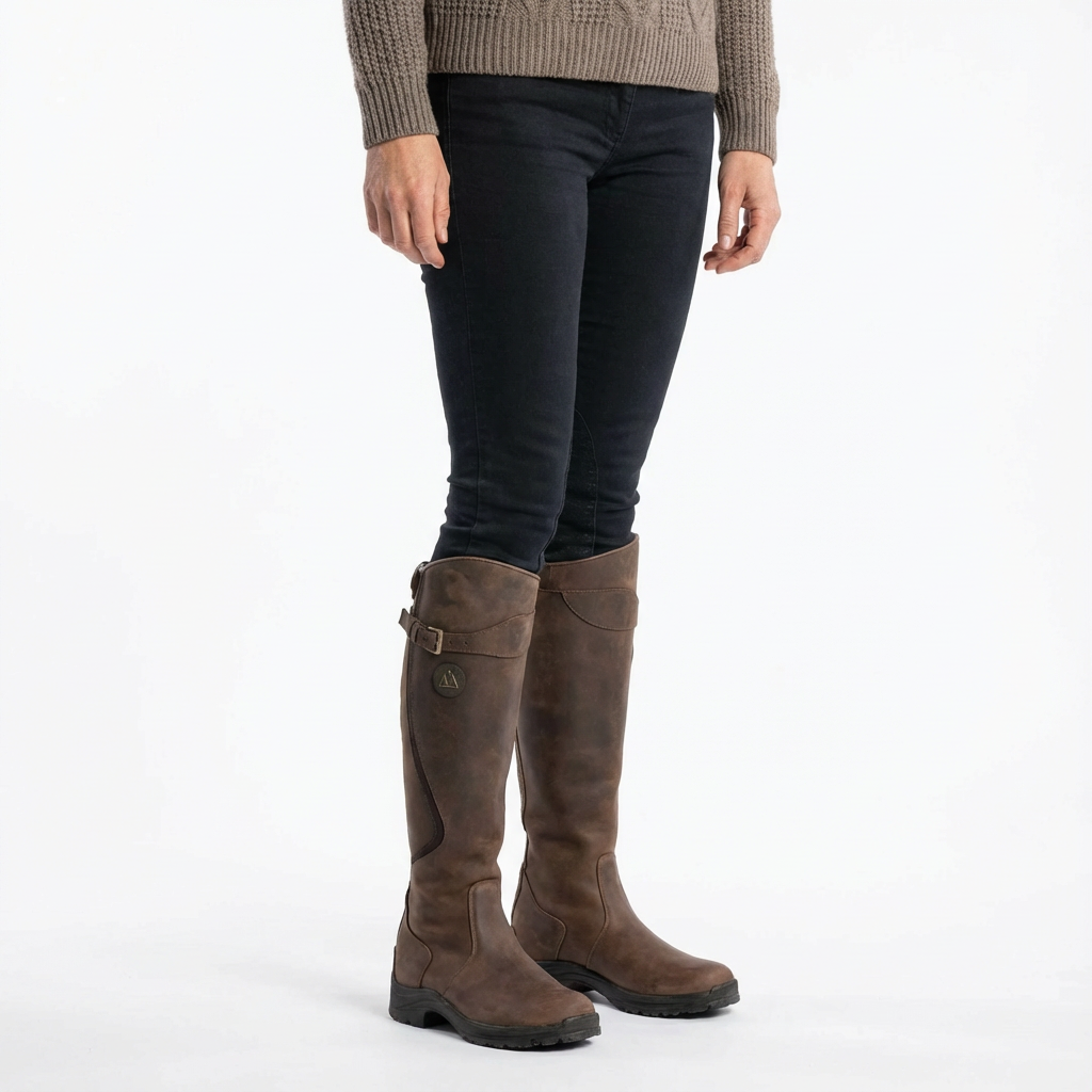 Höga kängor med rem och spänne för dam