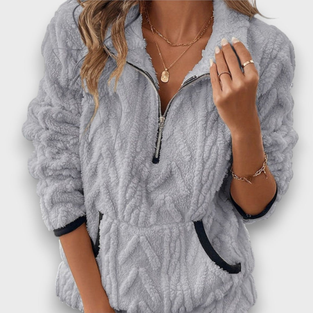 Damtröja med struktur och halvdragkedja