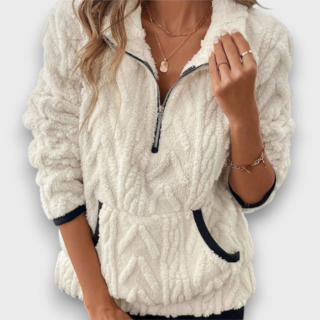 Damtröja med struktur och halvdragkedja