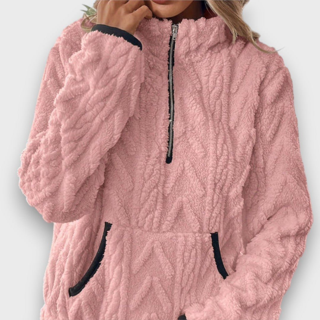 Damtröja med struktur och halvdragkedja