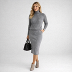 Långärmad strukturerad stickad midiklänning för dam