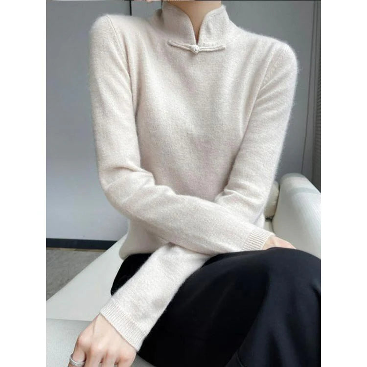Damtröja med ståkrage och knutdetalj
