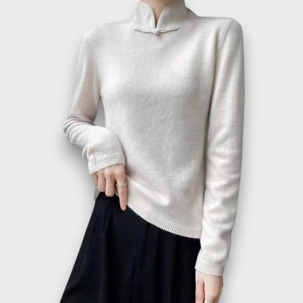 Damtröja med ståkrage och knutdetalj