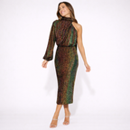 Asymmetrisk midiklänning med paljettmönster för dam