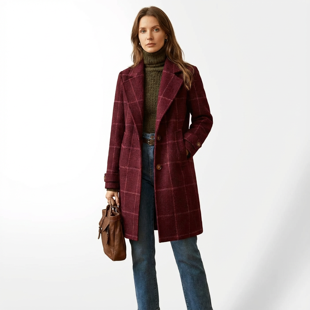 Klassisk rutig ullkappa för dam