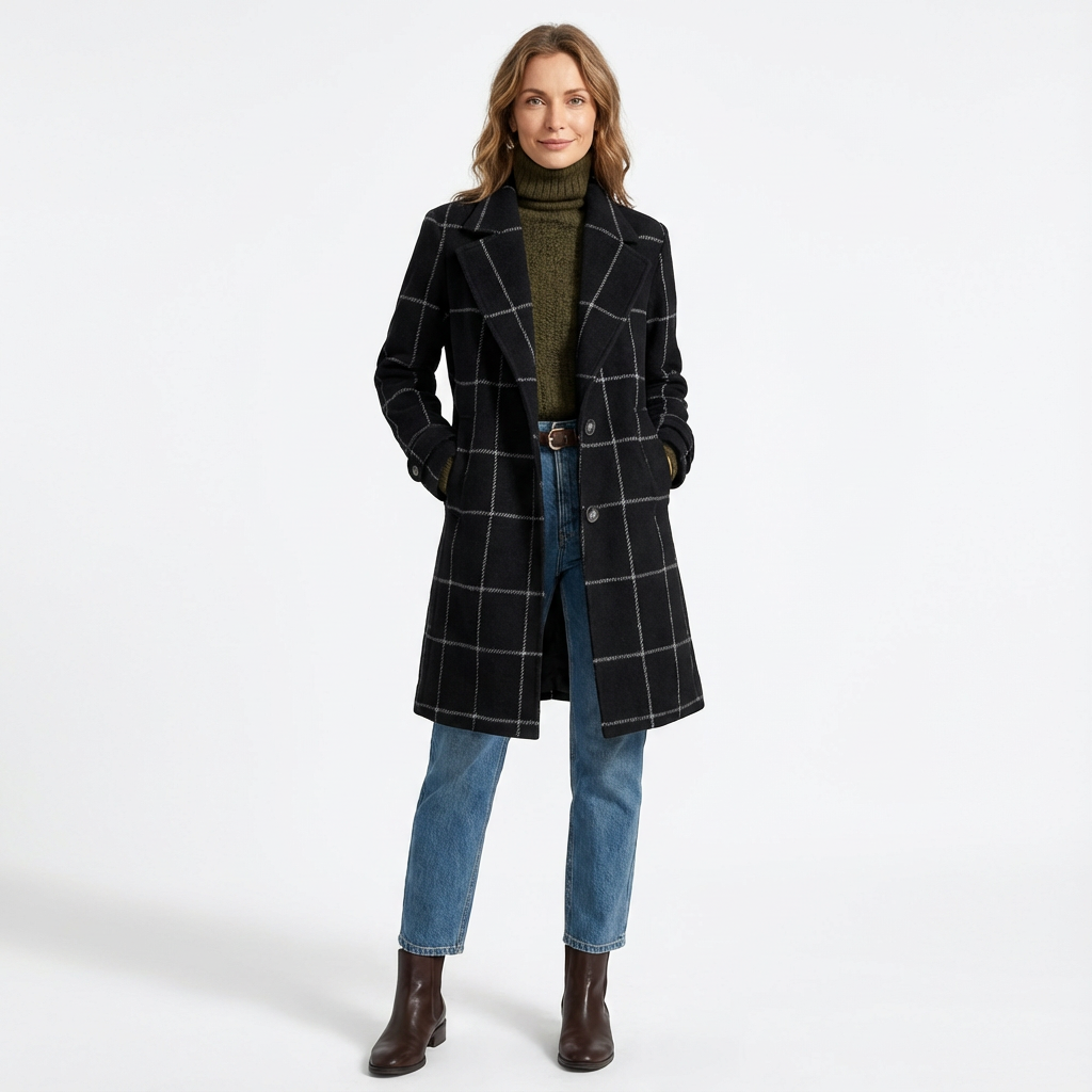 Klassisk rutig ullkappa för dam