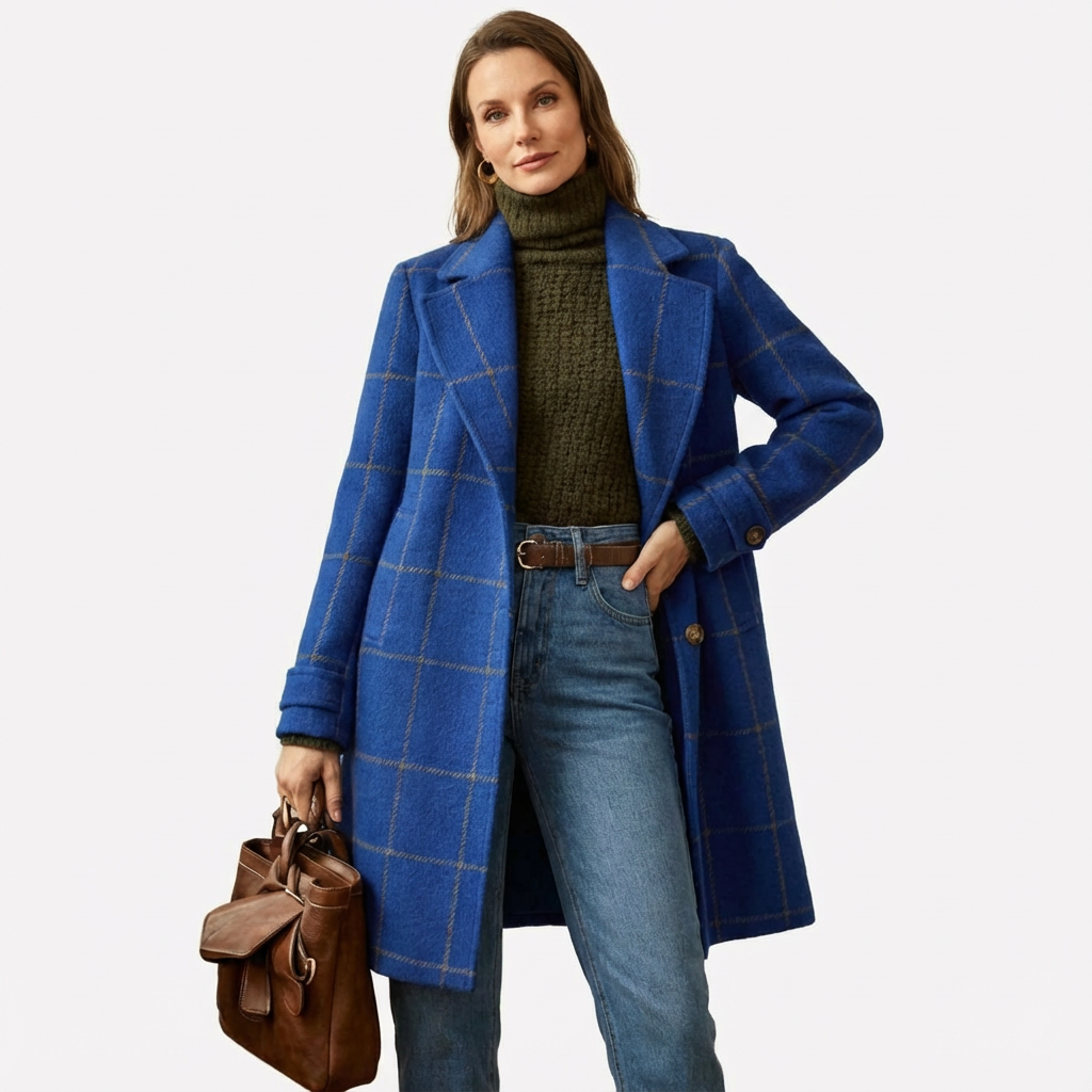 Klassisk rutig ullkappa för dam