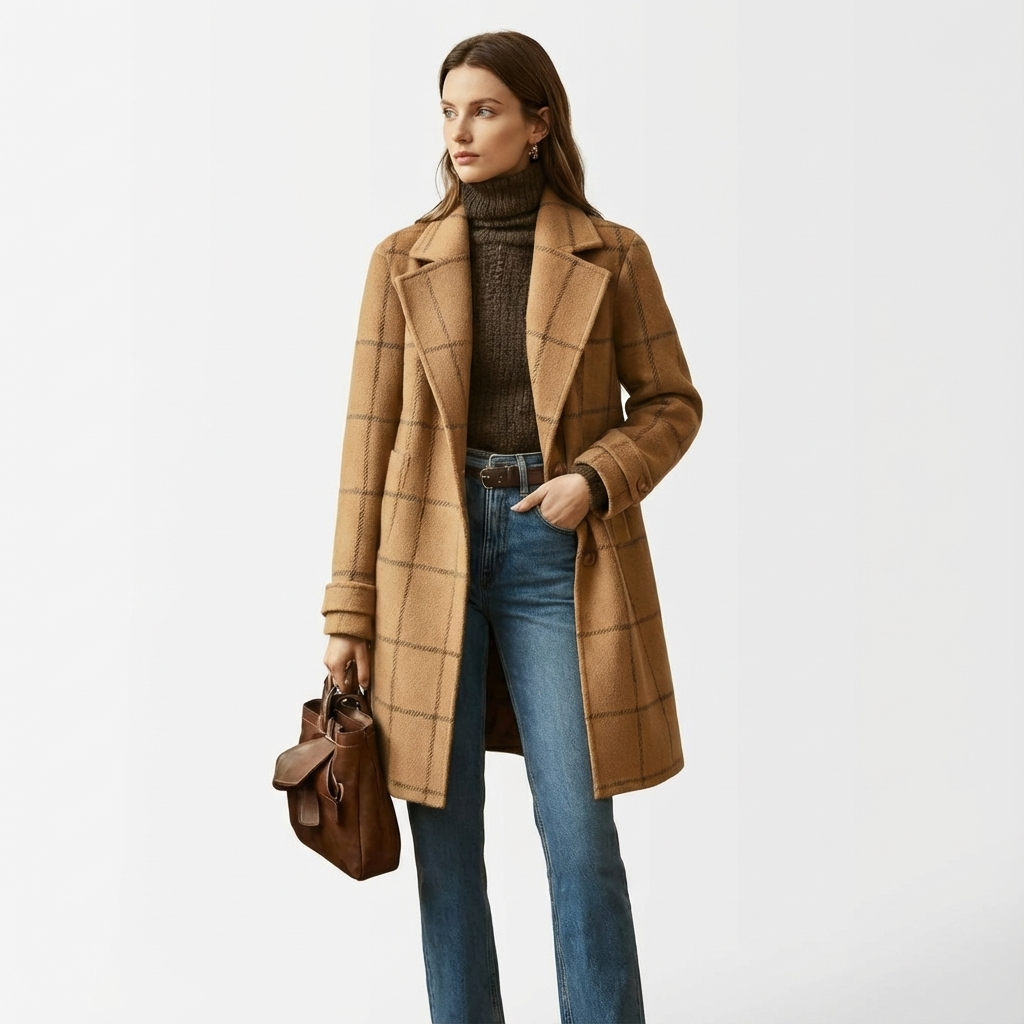 Klassisk rutig ullkappa för dam