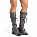 Knähöga snörstövlar med blockklack för dam