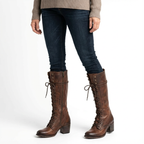 Knähöga snörstövlar med blockklack för dam