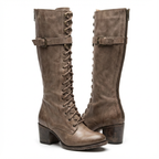 Knähöga snörstövlar med blockklack för dam